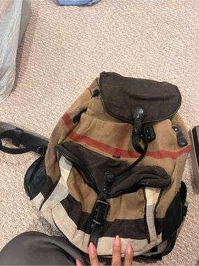 Burberry Brown and Red Striped Canvas Backpack